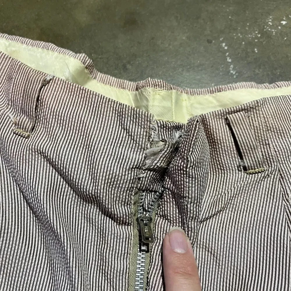 Vintage 60s Brown Striped Seersucker Nylon Pants 32x32